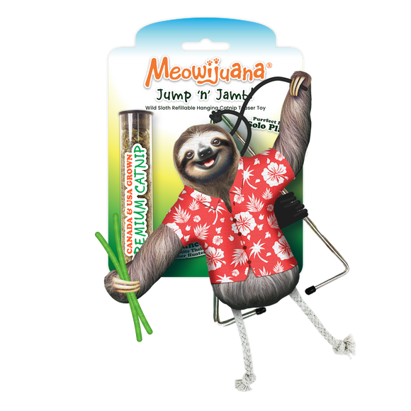 Jump 'n' Jamb - Wild Sloth - Refillable Catnip Swinging Toy - 12 Pk/Case