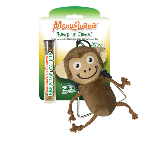 Jump 'n' Jamb - Funky Monkey - Refillable Catnip Swinging Toy - 12 Pk/Case