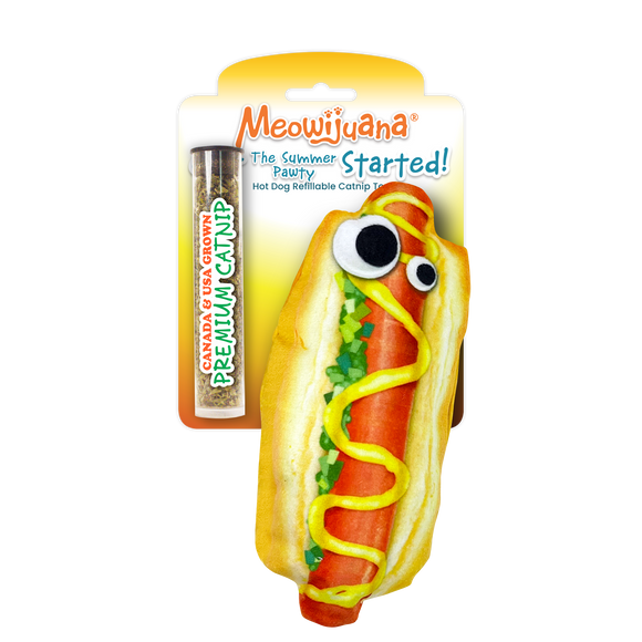 Get the Summer Pawty Started Hot Dog Catnip Toy - 12 Pk/Case